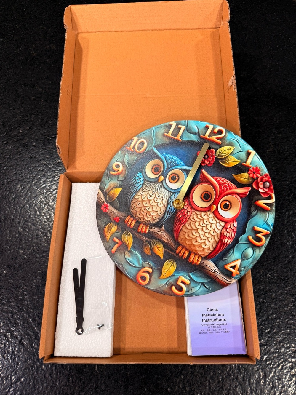 🦉 Colorful Owl Wall Clock – New in Original Box – Whimsical Home Décor - Picture 4 of 5